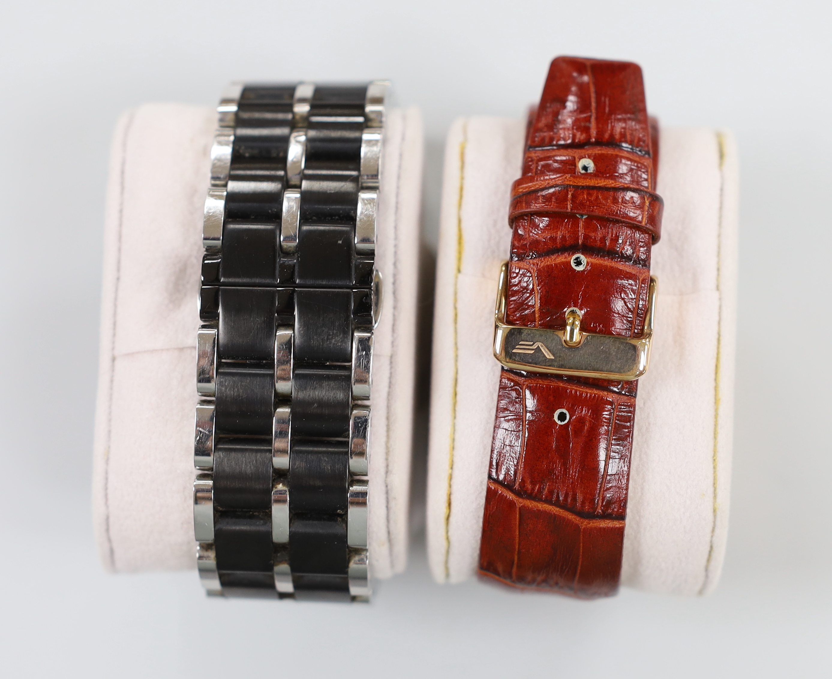Two gentleman's modern steel or gilt steel Vostok Europe wrist watches including Energia Launch Vehicle and Arktika.